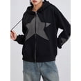 thumbnail image 3 of LMLYSoH Women's Autumn Casual Hooded Coat Long Sleeve Star Print Zip Up Drawstring Hoodie, 3 of 9