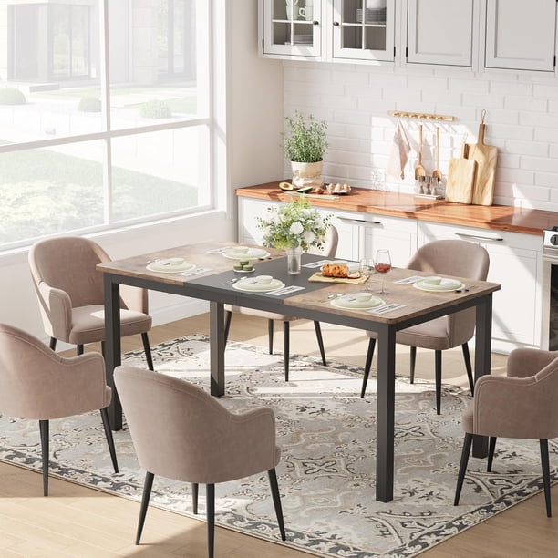 Qinaqin 63-Inch Largo de Profundidad Madera Rectangular cm Profundidadining Mesa para 4 6 People Robusto Metálico Legs Alturaeavy- Profundidaduty Ideal Grande Families 31.5 inch