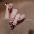 thumbnail image 2 of HLONK 24Pcs Gel Press on Nails  Gel French Long Fake Nails  Press on Tips With Glue  Rhinstone with Butterfly  NO.13, 2 of 6