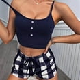 thumbnail image 2 of Tnhcen Women's Solid Color Button Crew Neck Tank & Plaid Elastic Waistband Shorts Sleepwear Set Cute Pajamas Homewear S to XL, 2 of 4