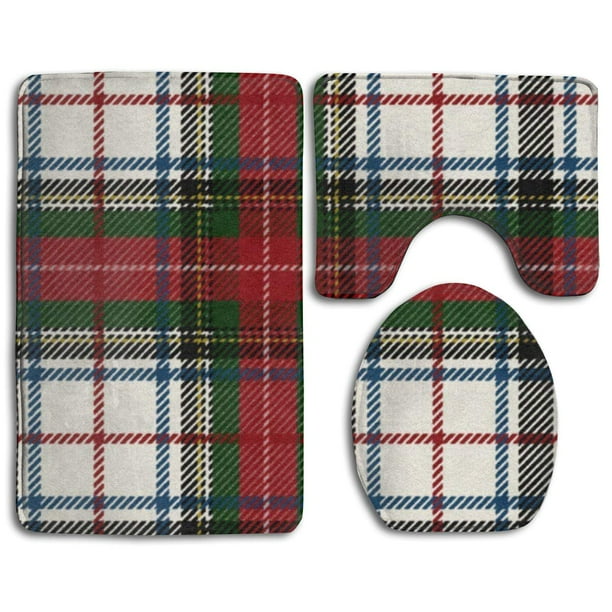 PUDMAD Plaid Stewart Dress Tartan 3 Piece Bathroom Rugs Set Bath Rug