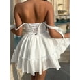 thumbnail image 3 of Women’s White Spaghetti Strap Mini Dress – Square Neck Mesh Corset Backless A-Line Summer Beach Dress, 3 of 8