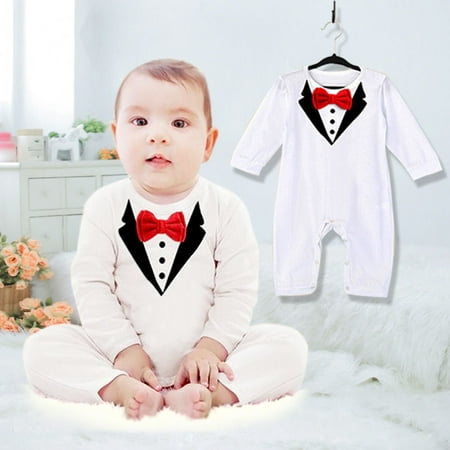 

ZQC Baby Boys Romper Gentleman Style Front Bow Long Sleeve Button Closure Romper