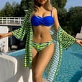 thumbnail image 4 of WREESH Womens 3 Piece Swimsuits Print Bikini Set with Kimono Beach Cover Ups Mesh Blue Solid Color Patchwork Top Bow Swimsuit Set Bathing Suit Blue, 4 of 8