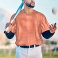 thumbnail image 5 of Hirioo Orange Gingham for Men's Baseball T-shirt Shirts Short Sleeve Casual Summer Button Stretch T Shirts,Size S-4XL-4X-Large, 5 of 7