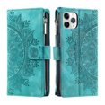 thumbnail image 3 of Feishell Zipper Wallet Case for iPhone 11 Pro,for Women Men,Stylish Embossed Pattern PU Leather Multi Card Slots Magnetic Clasp Flip Kickstand Crossbody Phone Case with Shoulder Strap,Green, 3 of 10