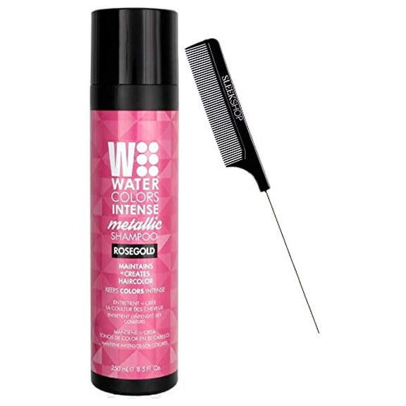 Watercolors by Tressa INTENSE METALLIC Color Depositing Sulfate-Free Shampoo, Haircolor (w/ Sleek Comb) Water Colors Hair Dye Wash (Intense Metallic Rosegold - 8.5 oz) (PACK OF 3)