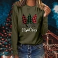 thumbnail image 2 of Odeerbi Christmas Tops For Women Long Sleeve Blouses MERRY CHRISTMAS Plaid Print 2025 Casual Round Neck T-shirt Olive Drab, 2 of 7
