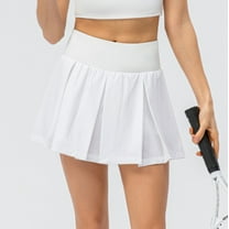 YTCAMLO Plaid Pleated Tennis Skirts for Women Athletic Stretchy Flowy Mini Skirts with Pockets School Uniform Gym Cheerleader Skirts, White XXL