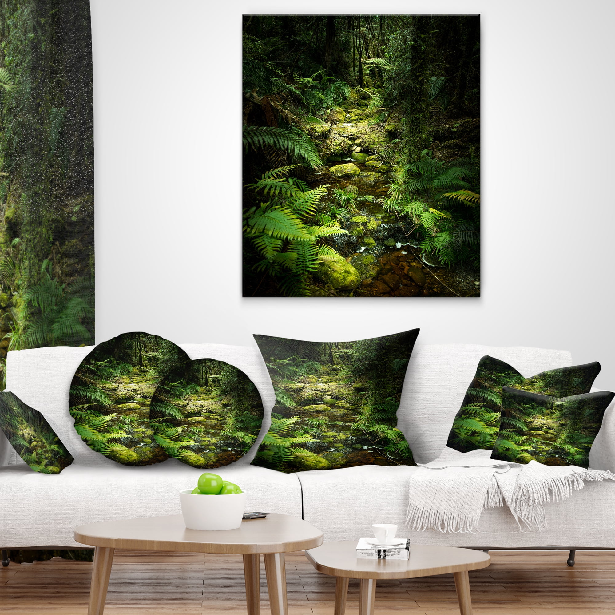Designart Green Forest of New Zealand - Landscape Photo Throw Pillow - 16x16