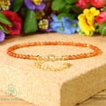 thumbnail image 2 of Carnelian 3mm Round Shape Faceted Cut Beads 7 inch adjustable Gold Plated Clasp Bracelet for men, women, unisex. Link Chain Stacking Bracelet.|LINK_01852, 2 of 5