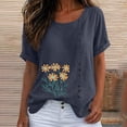 thumbnail image 5 of cocolona Summer Printed T-shirts for Women Crew Neck Short Sleeve Button Pullover Tops Dressy Casual Blouses Base Tees, 5 of 5