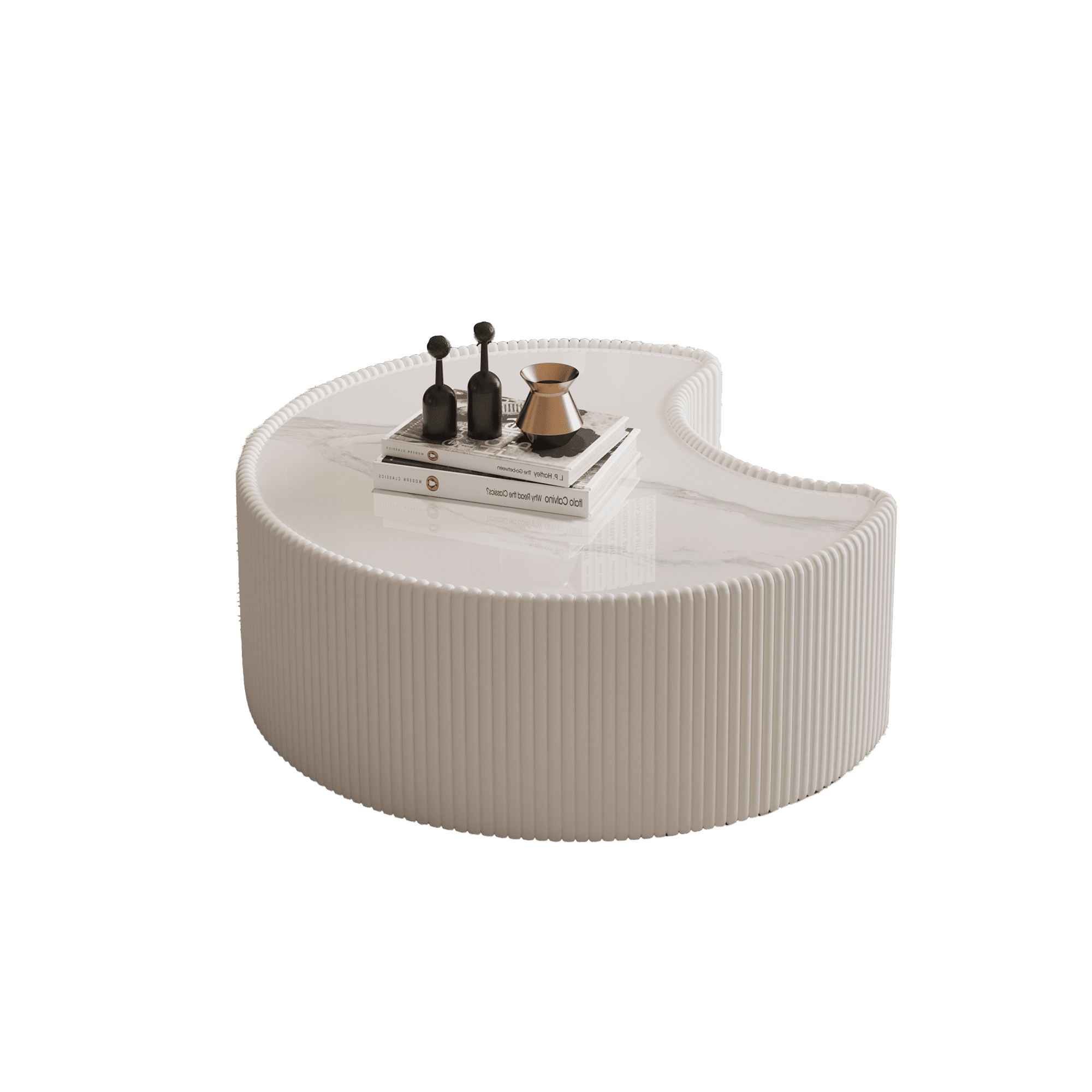 Leumius Light Sintered Stone Top Stylish Irregular Shape Leather Coffee modern Sofa Table for Small Space Living Room Bedroom White