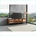 thumbnail image 3 of TV Entertainment Center, Modern Rattan-Inspired Media Console with 3 Cabinets 2 Drawers LED Lights | Dark Brown | MDF+Glass, 3 of 26