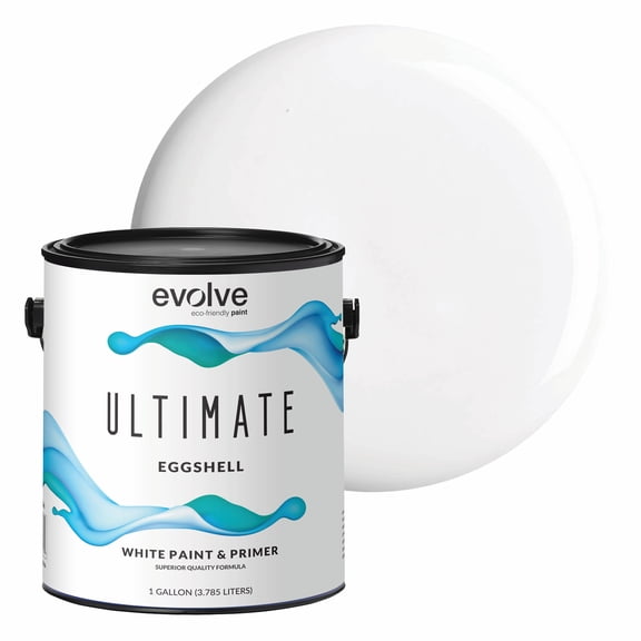 Evolve Ultimate Latex White Paint & Primer with Eggshell Finish, Interior/Exterior, 1 Gallon
