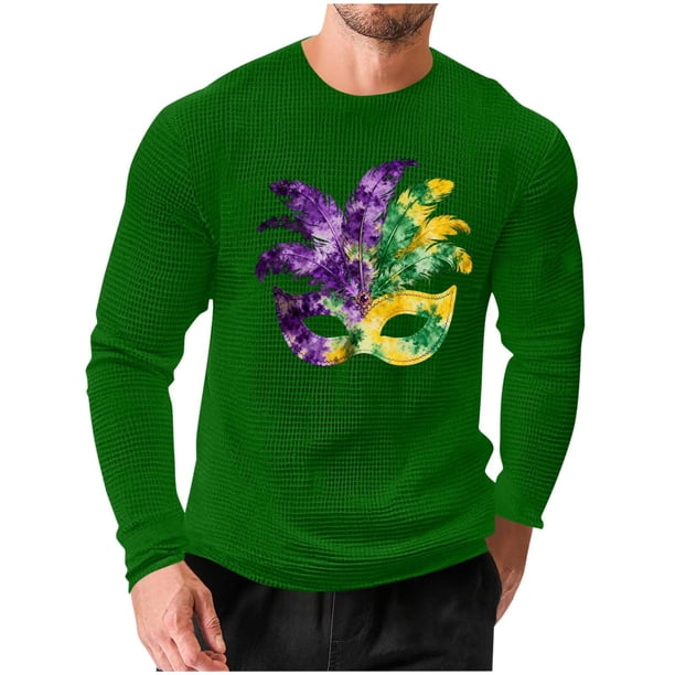 Mens Casual Camisetas de Manga Larga Cuello Redondo con Estampado de Carnaval, Suelto Elástico Top de Fitness para el Uso Diario