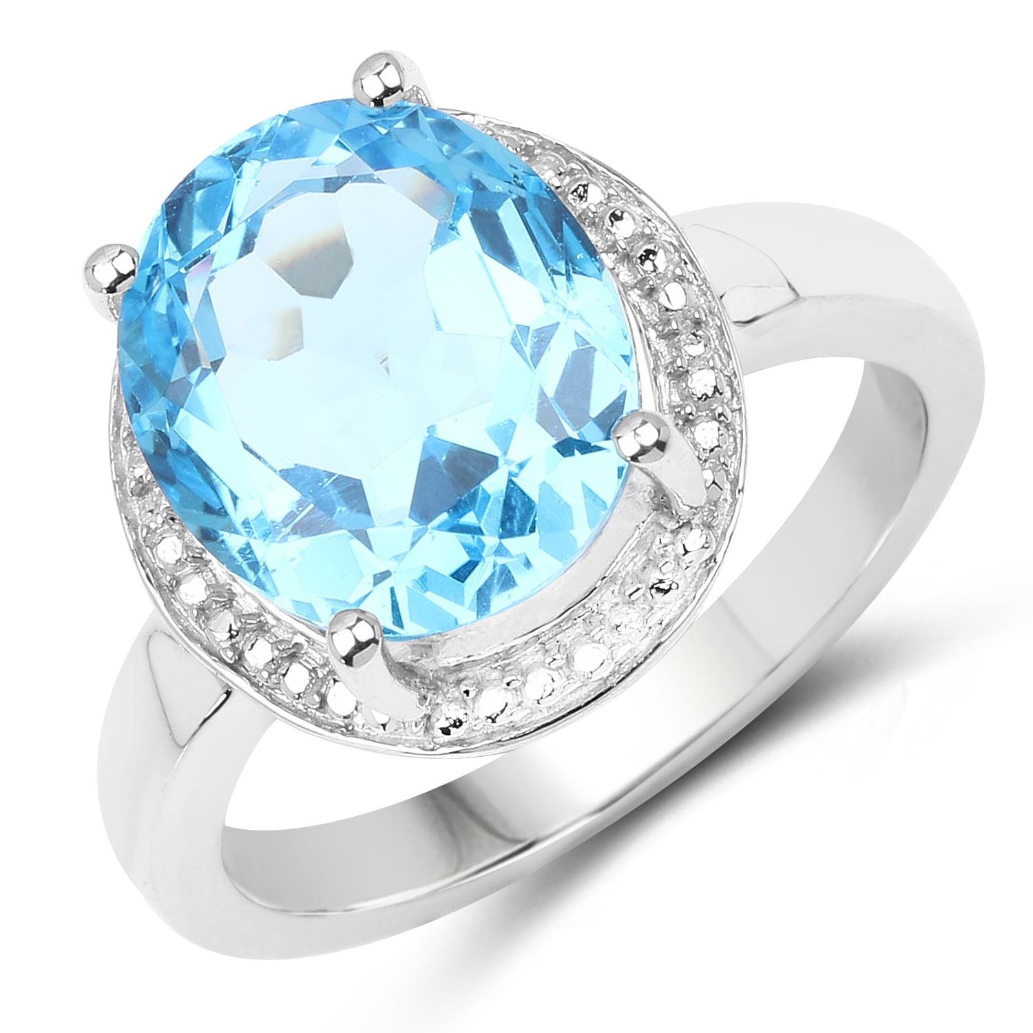 Size 7.00 Bonyak Jewelry Genuine Round Blue Topaz Ring in Sterling Silver