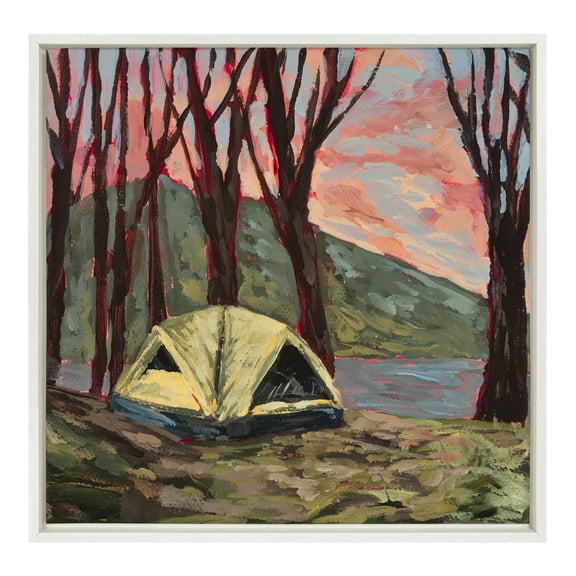Kate and Laurel Sylvie Camping Tent 2 Framed Canvas Wall Art by Emily Kenney, 22x22 White, Contemporary Nature Art