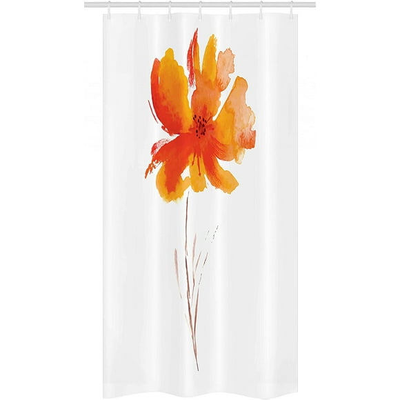 HTOOQ Watercolor Flower Stall Shower Curtain, Single Poppy Flower on Plain Clear Background Nature Inspired Romantic, Fabric HTOOQ Decor Set with Hooks, 36" X 72", Orange White