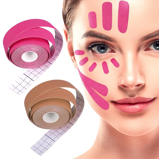2 rollos de parches antiarrugas de cinta antiarrugas, (500 CM * 2,5 CM) cinta de elevación de cuello de ojos de cara multifuncional de alta elasticidad oso de fresa Hogar
