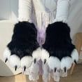 thumbnail image 2 of Byfri Black and White Furry Cat Paw Full Finger Mittens, Plush Animal Gloves for Themed Festivities, Black White 32x24cm, 2 of 7
