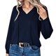 thumbnail image 1 of Moda mujer Casual cuello en V manga larga Color sólido camiseta Top blusa Pompotops  FGAJ15653, 1 of 1