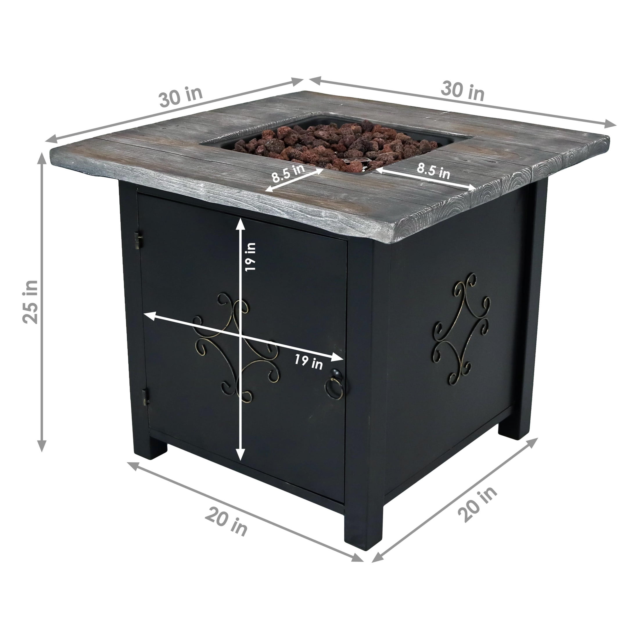 Sunnydaze 30" x 30" Square 40,000 BTU Propane Cast Stone Gas Fire Pit Table with Lava Rocks