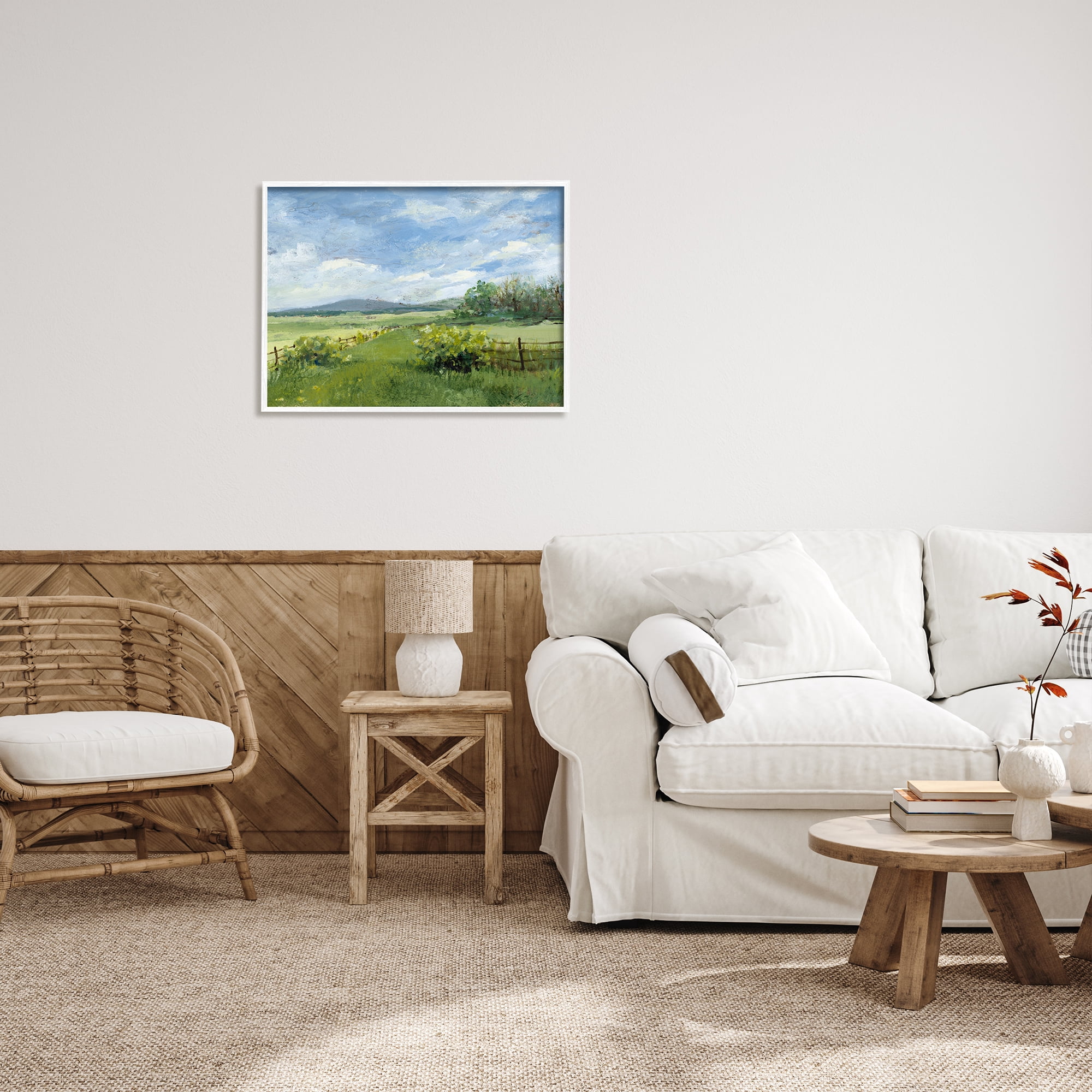 Stupell Industries Countryside Landscape Painting Nature Painting White Framed Art Print Wall Art, 30 x 24