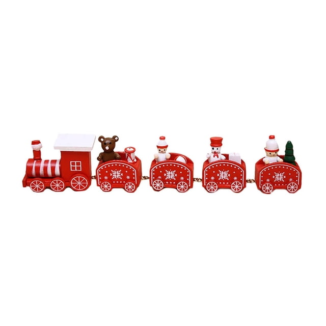 Red Red Wooden Christmas Little Train Toy For Kids Holiday Decoration Pull Along Train Set