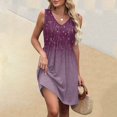 thumbnail image 2 of WTOBBY Women's Retro Floral Print Sleeveless V-Neck Casual Summer Dress with Splicing Design Beach Vacation Style for Pool Parties and Resort Events,PurpleL, 2 of 5