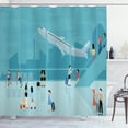 thumbnail image 1 of Airport Shower Curtain, Cartoon Design Terminal Composition with Take Off Plane and People Walking Sitting, Fabric Bathroom Set with Hooks, 69W X 70L Inches, Multicolor, by Ambesonne, 1 of 3
