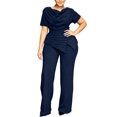 thumbnail image 2 of Bzdzmqm Women's 2 Piece Lounge Sets Plus Size Wide Leg Pants Two Piece Outfit Solid Elegant Casual Tracksuit with Drawstring Elastic Waist Comfortable Relaxed Fit for Daily Wear Fall Winter, Navy 4XL, 2 of 6