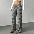 thumbnail image 2 of PBFRDSJ Women's Black Striped Wide Leg Pants Textured Elastic Waist Casual Lounge Trousers Lightweight Comfy Stretchy Loose Pants, 2 of 6