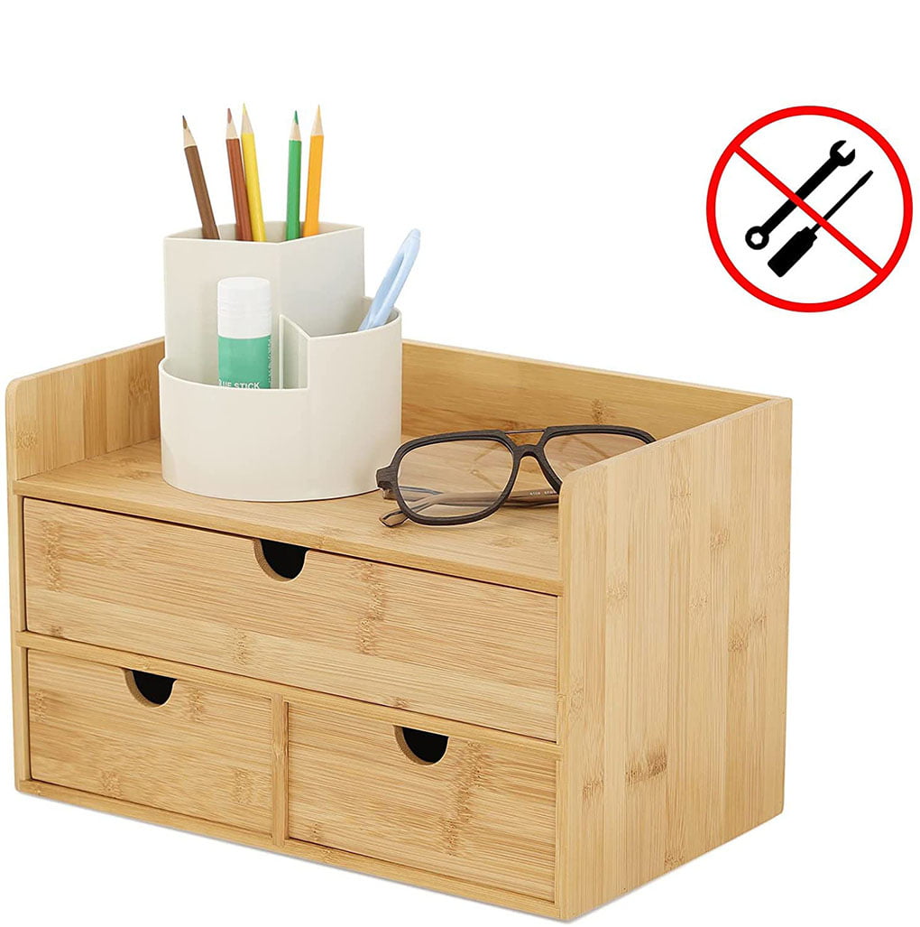 4 Drawer Mini Bamboo Desk Drawer Tabletop Storage Organization Box for Office Home Toiletries Supplies No Assembly Required 100% Original Bamboo Desk Organizer 