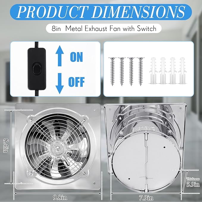 bathroom exhaust fan cigarette smoke 8 Inch Exhaust Fan 576 CFM Kitchen Exhaust Fan with Switch Small Exhaust  Fan Bathroom Potable Plug in Garage Exhaust Fan with Damper for Shop,  Smoking Room, Industrial Ventilation Use, Silver