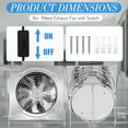 thumbnail image 2 of 8 Inch Exhaust Fan 576 CFM Kitchen Exhaust Fan with Switch Small Exhaust Fan Bathroom Potable Plug in Garage Exhaust Fan with Damper for Shop, Smoking Room, Industrial Ventilation Use, Silver, 2 of 6