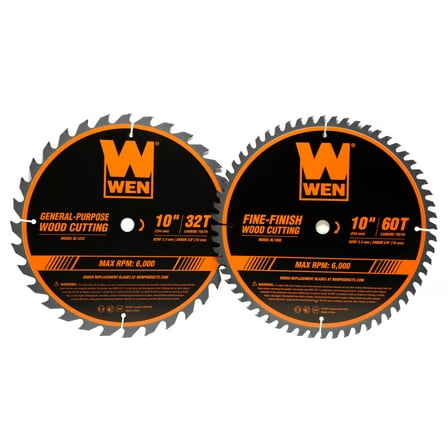 WEN 10-Inch 32-Tooth and 60-Tooth Carbide-Tipped Professional Woodworking Saw Blade Set, Two Pack, BL1032-2