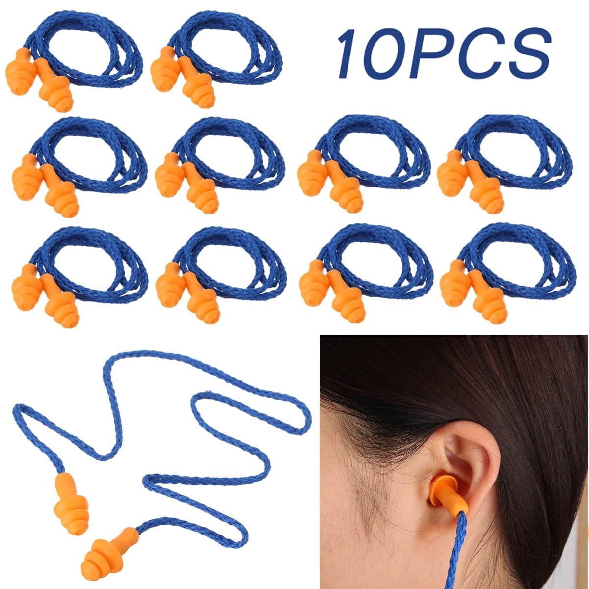 1/10Pcs Reusable Noise Protection Earplugs Corded Soft Ear Silicone Plugs T5L1 