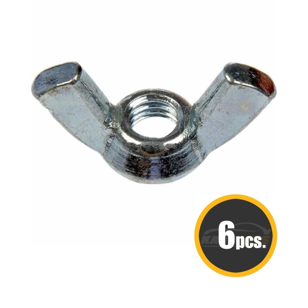 KarParts360 Wing Nuts | Metal | Zinc Plated, Natural Finish | 6 Millimeters Callout Size | 6 Pieces