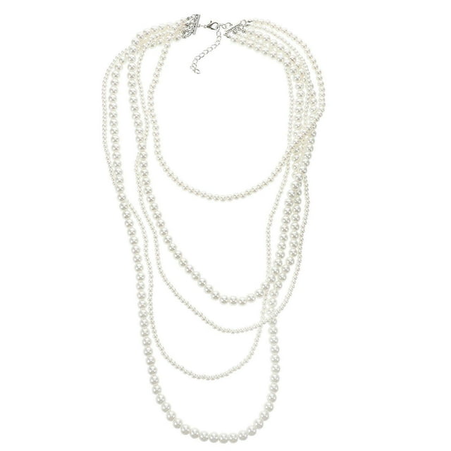 Long Layered Simulation Pearl Necklace For Women Elegant Multi Strand Beaded Necklace For Sweaters Fashionable And Versatile Neck Decoration
