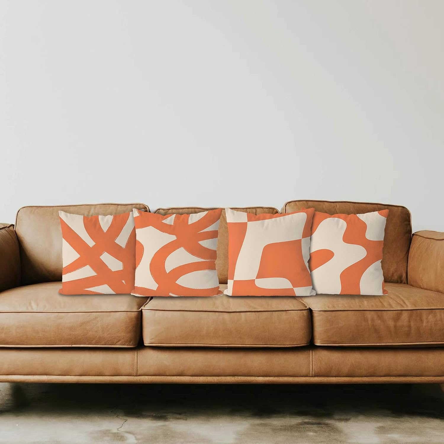 Orange and Beige Modern Abstract Neutral Art Throw Pillow Cover, Abstarct Art Throw Pillow Case 18×18 Inch Set of 4,Home Living Room Decor,Women Gifts (Orange)