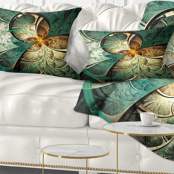 Designart Dark Yellow Green Fractal Flower - Abstract Throw Pillow - 12x20