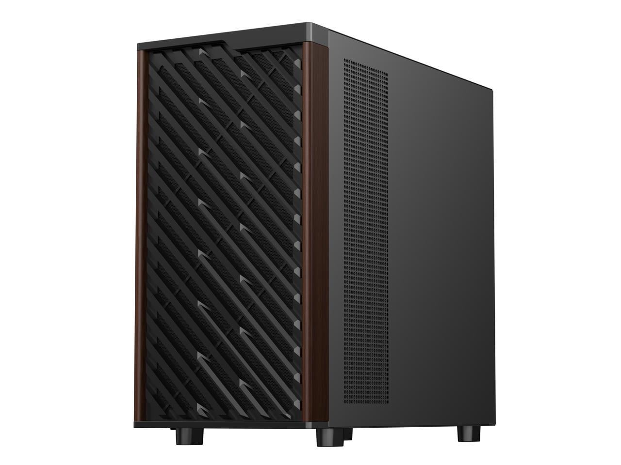 DIYPC DIY-ATX28-Wood Black USB3.0 /Type C ATX Mid Tower Gaming Computer Case w/ Tempered Glass Side Panel and Walnut Wood Front Panel, 4 x 120mm PWM Fans Pre-Installed