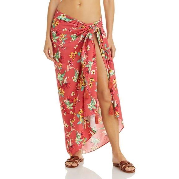 Aqua Women's Tassels Floral Print Cover Up Swimwear Orange Size Regular