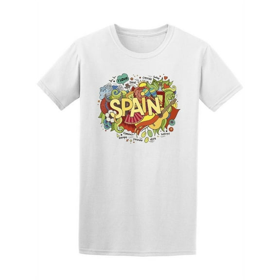 Colorful Spain Europe Doodle T-Shirt Men -Image by Shutterstock, Male Large