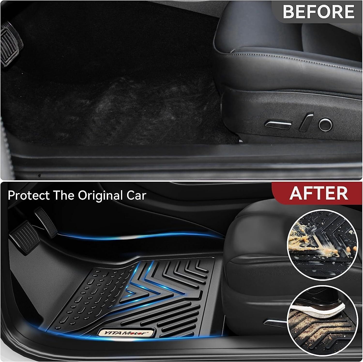 RVNI Floor Mats for 2016-2022 Honda Pilot Rubber 1st 2nd 3rd Row All Weather Liners (Not for Elite & 7 Passenger Models)