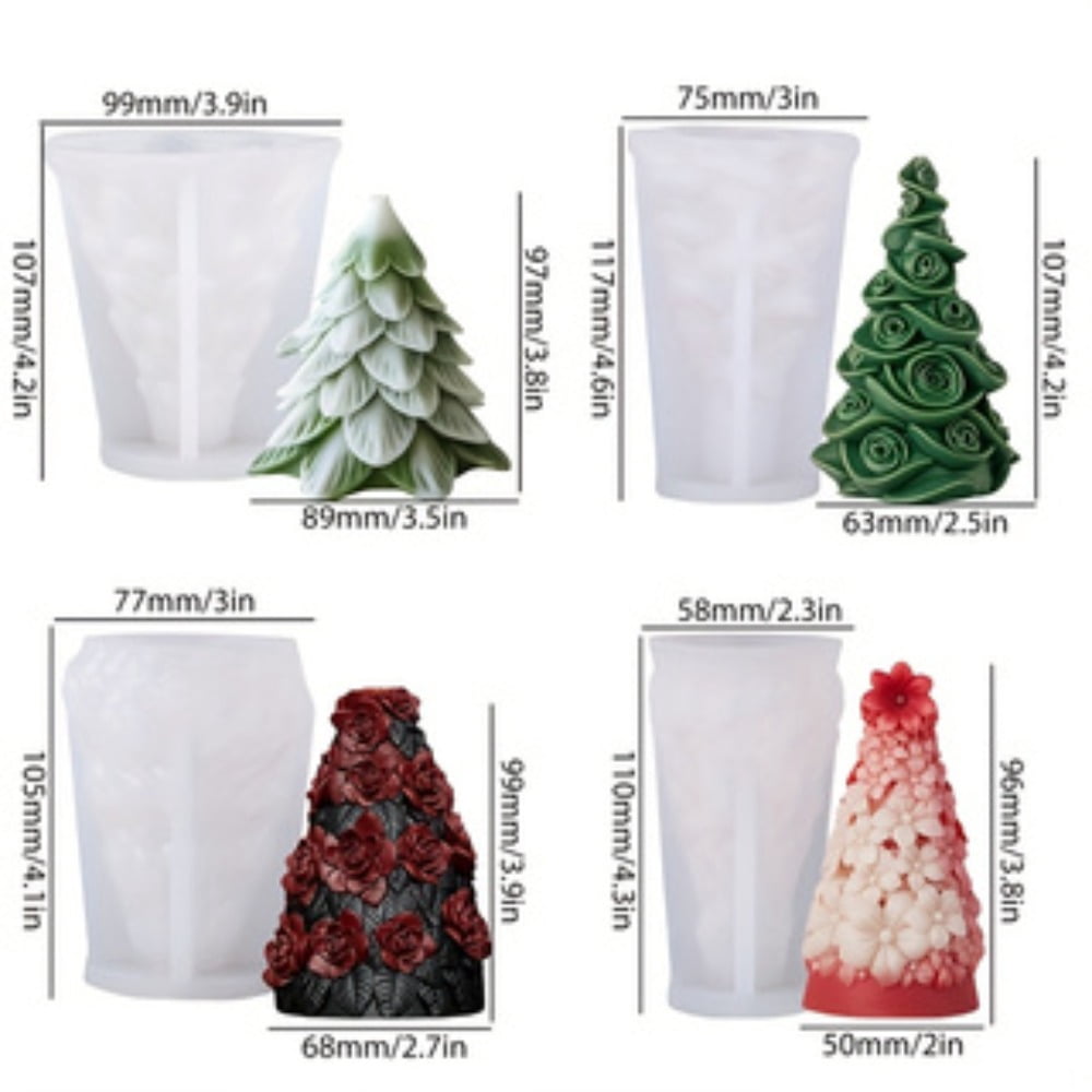 4PCS Flower Christmas Tree Scented Candle Silicone Molds - 3D Wax Molds for DIY Candle Making, Epoxy Resin Molds for Soap Art Crafts Cakes Chocolate Home Decoration, Christmas Gifts