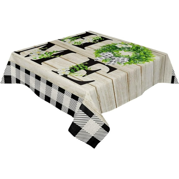 Waterproof Tablecloths for Square/Outdoor Tables Spring Farmhouse Home Wood Vinyl Oilcloth Dining Table Cloths Boxwood Buffalo Check Spillproof Table Cover for Kitchen Party 54x54 Inch