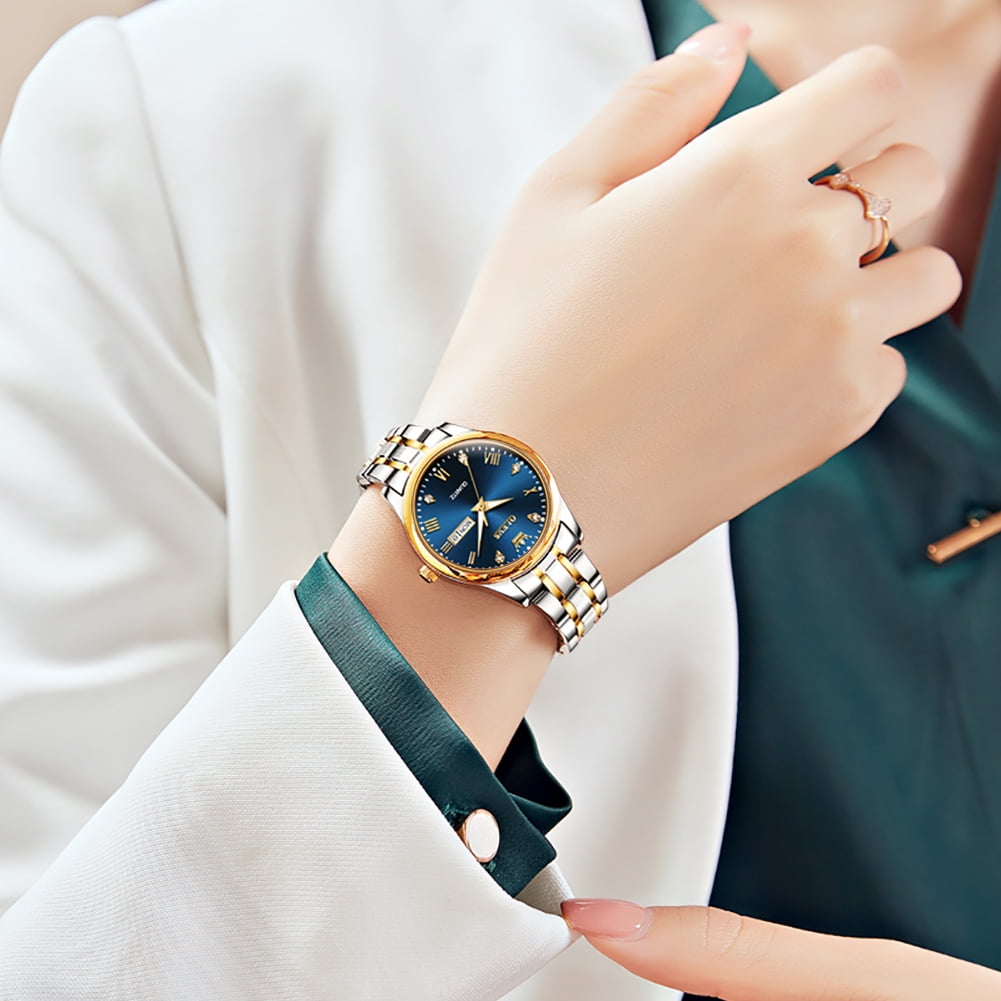 OLEVS Watches for Women Luxury Dress Quartz Analog Casual Gold Plated Stainless Steel Waterproof Luminous Date Fashion Ladies Wrist Watches Gifts Relojes para Mujer