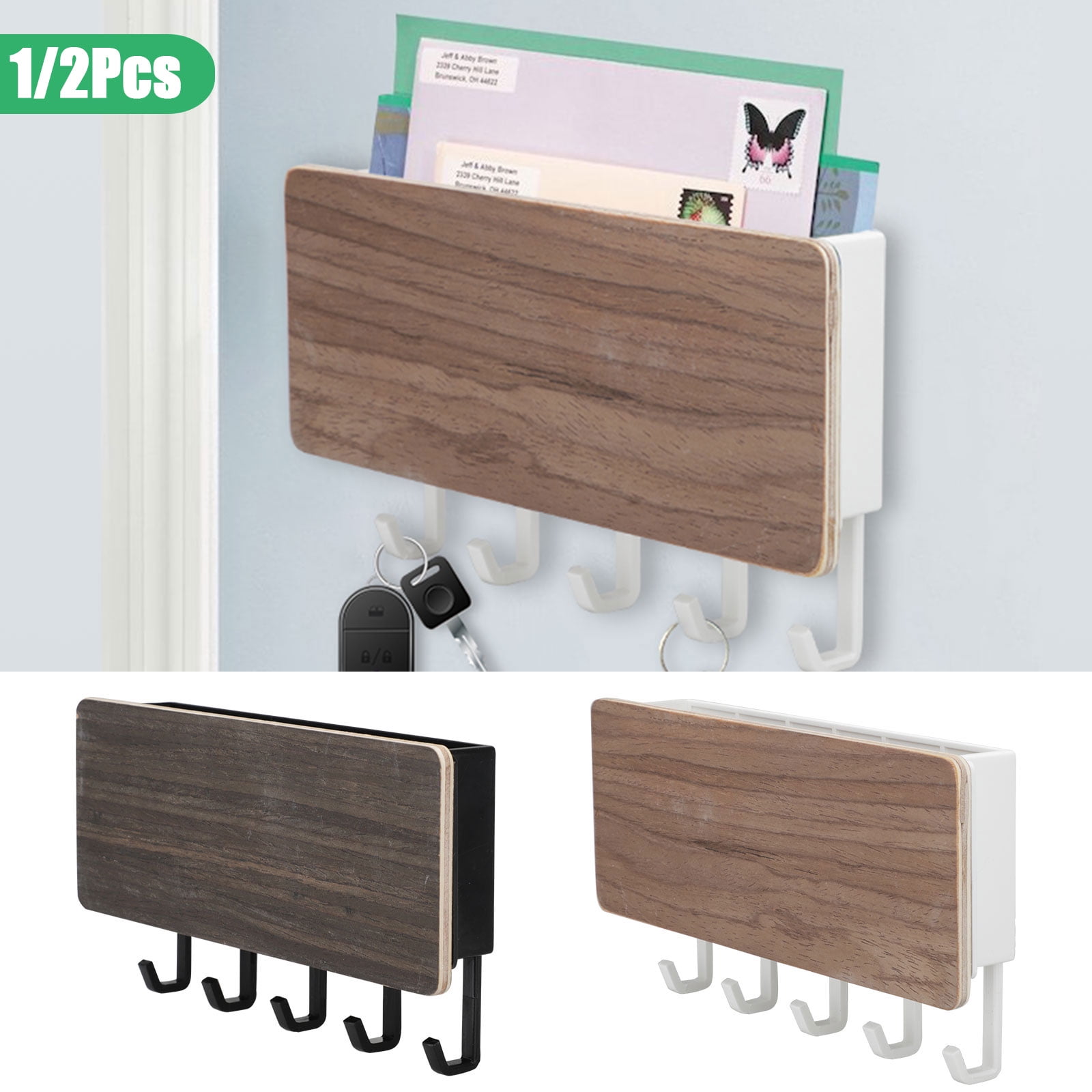 Beige JUNSHUO 1 Pcs Mail Holder and Key Rack Wall Mounted Letter Organizer with 4 Hooks and 2 Pack 3M Self Adhesive Tape for Hanging next to the Door